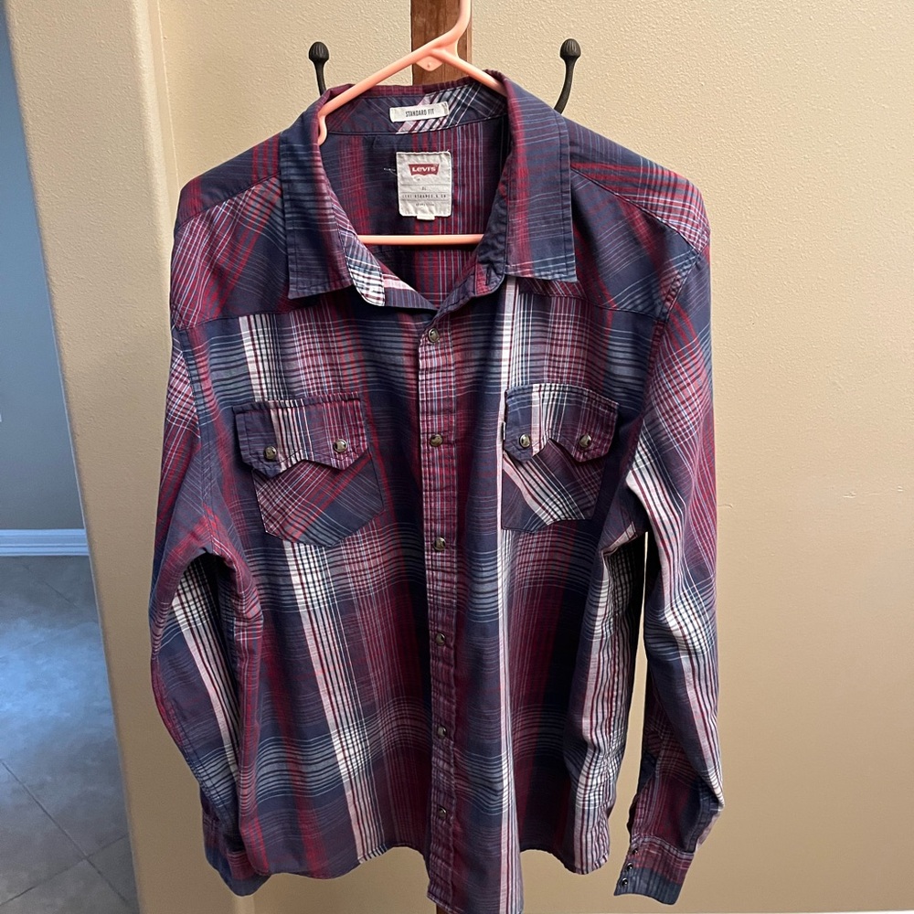 Levi's Men's Plaid Shirt - Red and Blue XL